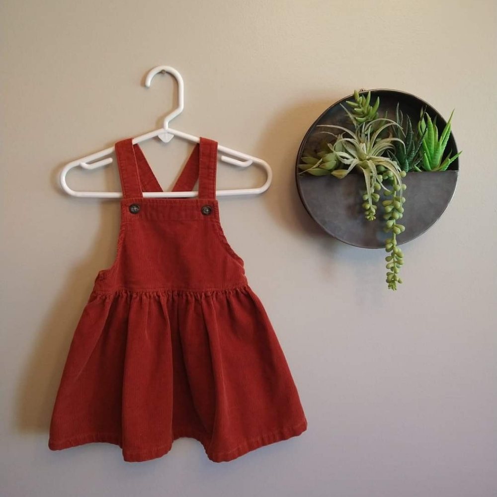Old Navy burnt orange corduroy jumper dress with adjustable straps